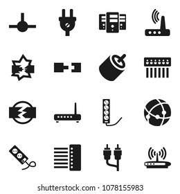 Flat vector icon set - rca vector, connect, connection, disconnection, server, hub, router, power plug, multi socket