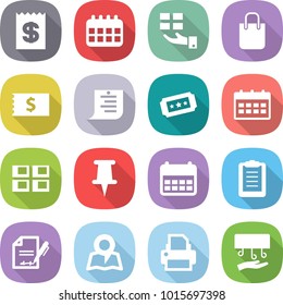 flat vector icon set - receipt vector, calendar, gift, shopping bag, list, ticket, panel house, pin, clipboard, inventory, map, printer, hand dryer