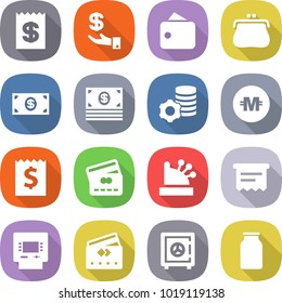 flat vector icon set - receipt vector, investment, wallet, purse, money, virtual mining, crypto currency, credit card, cashbox, atm, safe, bank