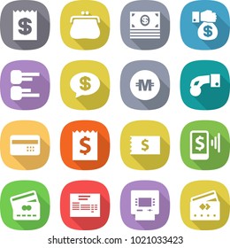 flat vector icon set - receipt vector, purse, money, gift, diagram, message, crypto currency, hand coin, credit card, mobile pay, invoice, atm