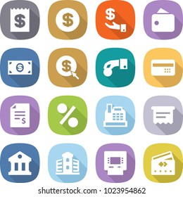 flat vector icon set - receipt vector, dollar, investment, wallet, money, arrow, hand coin, credit card, account balance, percent, cashbox, atm, library, building