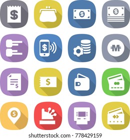 flat vector icon set - receipt vector, purse, money, diagram, phone pay, virtual mining, crypto currency, account balance, wallet, credit card, dollar pin, cashbox, atm