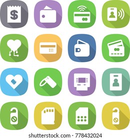 flat vector icon set - receipt vector, wallet, tap to pay, pass card, cardio chip, credit, pacemaker, label, atm, identity, do not distrub, sd, sim