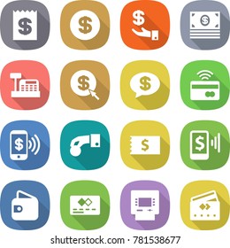 flat vector icon set - receipt vector, dollar, investment, money, cashbox, arrow, message, tap to pay, phone, hand coin, mobile, wallet, credit card, atm