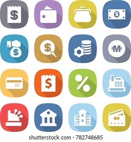 flat vector icon set - receipt vector, wallet, purse, money, gift, dollar arrow, virtual mining, crypto currency, credit card, percent, cashbox, library, building