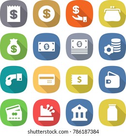 flat vector icon set - receipt vector, dollar, investment, purse, money bag, virtual mining, hand coin, credit card, wallet, cashbox, library, bank