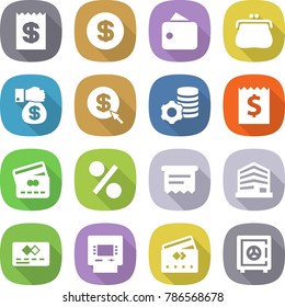 flat vector icon set - receipt vector, dollar, wallet, purse, money gift, arrow, virtual mining, credit card, percent, atm, office, safe