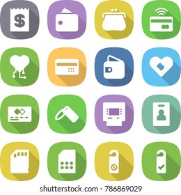 flat vector icon set - receipt vector, wallet, purse, tap to pay, cardio chip, credit card, pacemaker, label, atm, identity, sd, sim, do not distrub, please clean