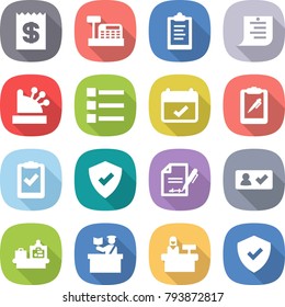 flat vector icon set - receipt vector, cashbox, clipboard, shopping list, terms, pen, check, protected, inventory, in, baggage checking, inspector, reception, shield