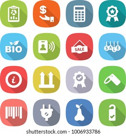 flat vector icon set - report vector, investment, calculator, medal, bio, pass card, sale, info, cargo top sign, label, bar code, plug, pear, please clean