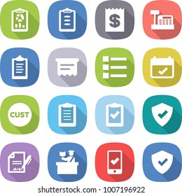 flat vector icon set - report vector, clipboard, receipt, cashbox, atm, list, terms, customs, check, protected, inventory, inspector, mobile checking, shield