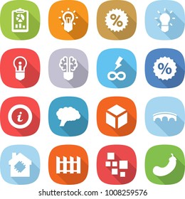flat vector icon set - report vector, bulb, percent, brain, infinity power, info, 3d, bridge, smart house, fence, blocks, eggplant