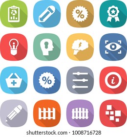 flat vector icon set - report vector, pencil, percent, medal, bulb, head, brain, eye identity, add to basket, equalizer, info, fence, blocks