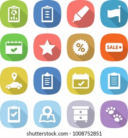 flat vector icon set - report vector, clipboard, marker, flag, calendar, star, percent, sale, car pointer, terms, check, map, nightstand, pets