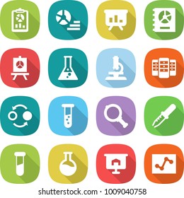 flat vector icon set - report vector, diagram, presentation, annual, flask, microscope, server, quantum bond, vial, magnifier, pipette, test, analytics
