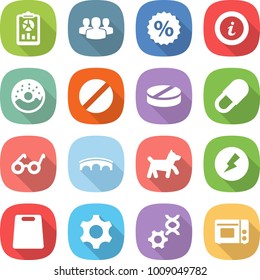 flat vector icon set - report vector, group, percent, info, donut, pill, pacemaker, bridge, dog, electricity, cutting board, gear, dna edit, grill oven