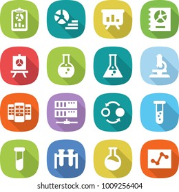 flat vector icon set - report vector, diagram, presentation, annual, round flask, microscope, server, quantum bond, vial, test, analytics