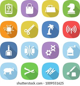 flat vector icon set - report vector, shopping bag, chess horse, chip, surgical clamp, palm, wireless, scoop, magnetic field, dna edit, hand mill, sheep, pruner, clothespin, toilet brush