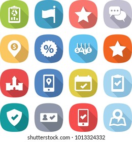 flat vector icon set - report vector, flag, star, discussion, dollar pin, percent, sale, castle, mobile location, terms, clipboard check, protected, in, checking, map