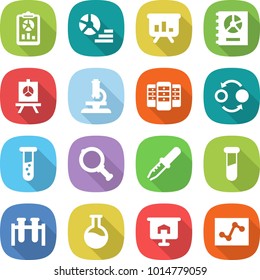 flat vector icon set - report vector, diagram, presentation, annual, microscope, server, quantum bond, vial, magnifier, pipette, test, flask, analytics