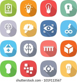 flat vector icon set - report vector, bulb, head, brain, eye identity, infinity power, add to basket, bridge, 3d, blocks, connect