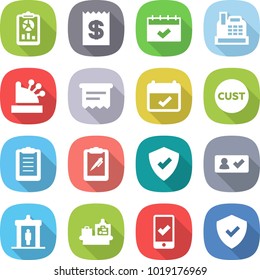 flat vector icon set - report vector, receipt, calendar, cashbox, atm, terms, customs, clipboard, pen, protected, check in, detector, baggage checking, mobile, shield