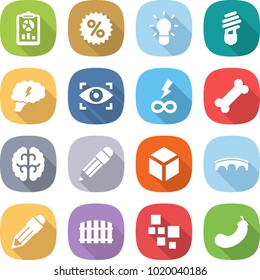 flat vector icon set - report vector, percent, bulb, brain, eye identity, infinity power, bone, pencil, 3d, bridge, fence, blocks, eggplant