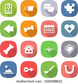 flat vector icon set - report vector, delivery, discussion, puzzle, left arrow, bone, calendar, heart cross, house, plane, pendant, landscape, electron, ladle, horseshoe