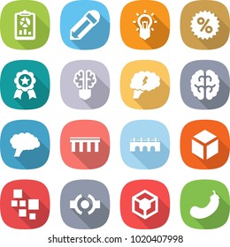 flat vector icon set - report vector, pencil, bulb, percent, medal, brain, bridge, 3d, blocks, connect, eggplant