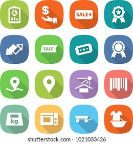 flat vector icon set - report vector, investment, sale, medal, up down arrow, ticket, geo pin, sun potection, bar code, heavy, grill oven, trailer, handle washing