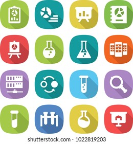 flat vector icon set - report vector, diagram, presentation, annual, round flask, server, quantum bond, vial, magnifier, test