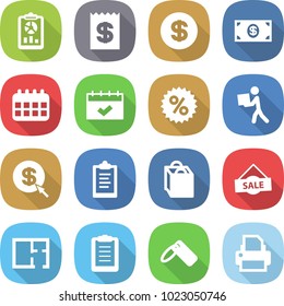 flat vector icon set - report vector, receipt, dollar, money, calendar, percent, courier, arrow, clipboard, shopping bag, sale, plan, label, printer