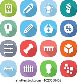 flat vector icon set - report vector, pencil, bulb, head, add to basket, percent, equalizer, bone, bridge, 3d, fence, blocks