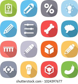 flat vector icon set - report vector, pencil, percent, bulb, equalizer, bone, brain, bridge, 3d, connect, eggplant