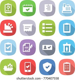 flat vector icon set - report vector, calendar, shopping list, cashbox, atm receipt, clipboard, check, inventory, in, detector, baggage checking, mobile, shield