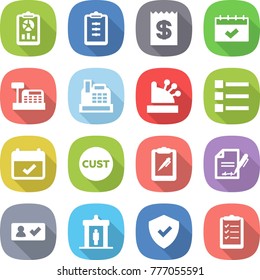 flat vector icon set - report vector, clipboard, receipt, calendar, cashbox, list, terms, customs, pen, inventory, check in, detector, shield