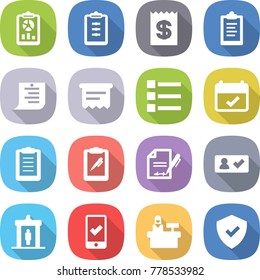 flat vector icon set - report vector, clipboard, receipt, shopping list, atm, terms, pen, inventory, check in, detector, mobile checking, reception, shield