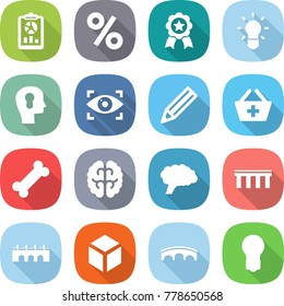 flat vector icon set - report vector, percent, medal, bulb, head, eye identity, pencil, add to basket, bone, brain, bridge, 3d