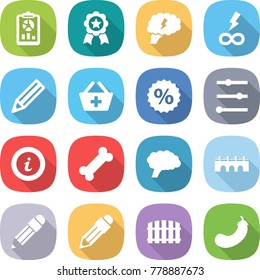 flat vector icon set - report vector, medal, brain, infinity power, pencil, add to basket, percent, equalizer, info, bone, bridge, fence, eggplant