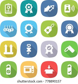 flat vector icon set - report vector, medal, up down arrow, pass card, sale, medical label, cargo top sign, do not hook, distrub, grill oven, package, please clean