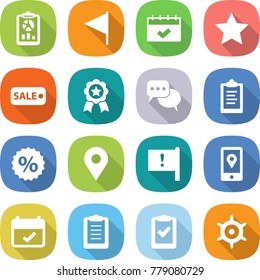 flat vector icon set - report vector, flag, calendar, star, sale, medal, discussion, clipboard, percent, geo pin, important, mobile location, terms, check, handwheel
