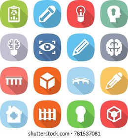 flat vector icon set - report vector, pencil, bulb, head, brain, eye identity, bridge, 3d, smart house, fence