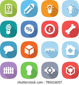 flat vector icon set - report vector, pencil, bulb, percent, info, bone, brain, 3d, bridge, smart house, fence, connect