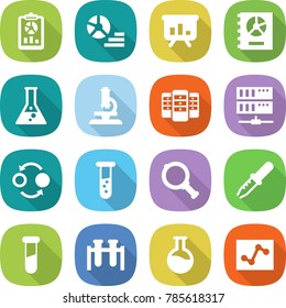 flat vector icon set - report vector, diagram, presentation, annual, flask, microscope, server, quantum bond, vial, magnifier, pipette, test, analytics