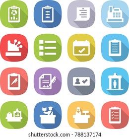 flat vector icon set - report vector, clipboard, shopping list, cashbox, terms, pen, inventory, check in, detector, baggage checking, inspector, reception
