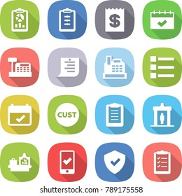 flat vector icon set - report vector, clipboard, receipt, calendar, cashbox, shopping list, terms, customs, detector, baggage checking, mobile, shield