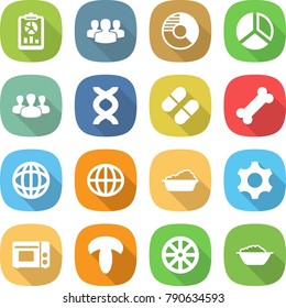 flat vector icon set - report vector, group, circle diagram, dna, pill, bone, globe, washing, gear, grill oven, mushroom, wheel, foam basin
