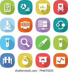 flat vector icon set - report vector, diagram, presentation, microscope, server, quantum bond, vial, magnifier, pipette, test, flask, analytics