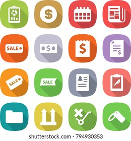 flat vector icon set - report vector, dollar, calendar, newspaper, sale, money, receipt, account balance, label, anamnesis, clipboard pen, documents, cargo top sign, do not trolley
