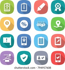flat vector icon set - report vector, clipboard, marker, medal, dollar pin, percent, sale, geo, important flag, mobile location, pen, sun potection, protected, check in, checking